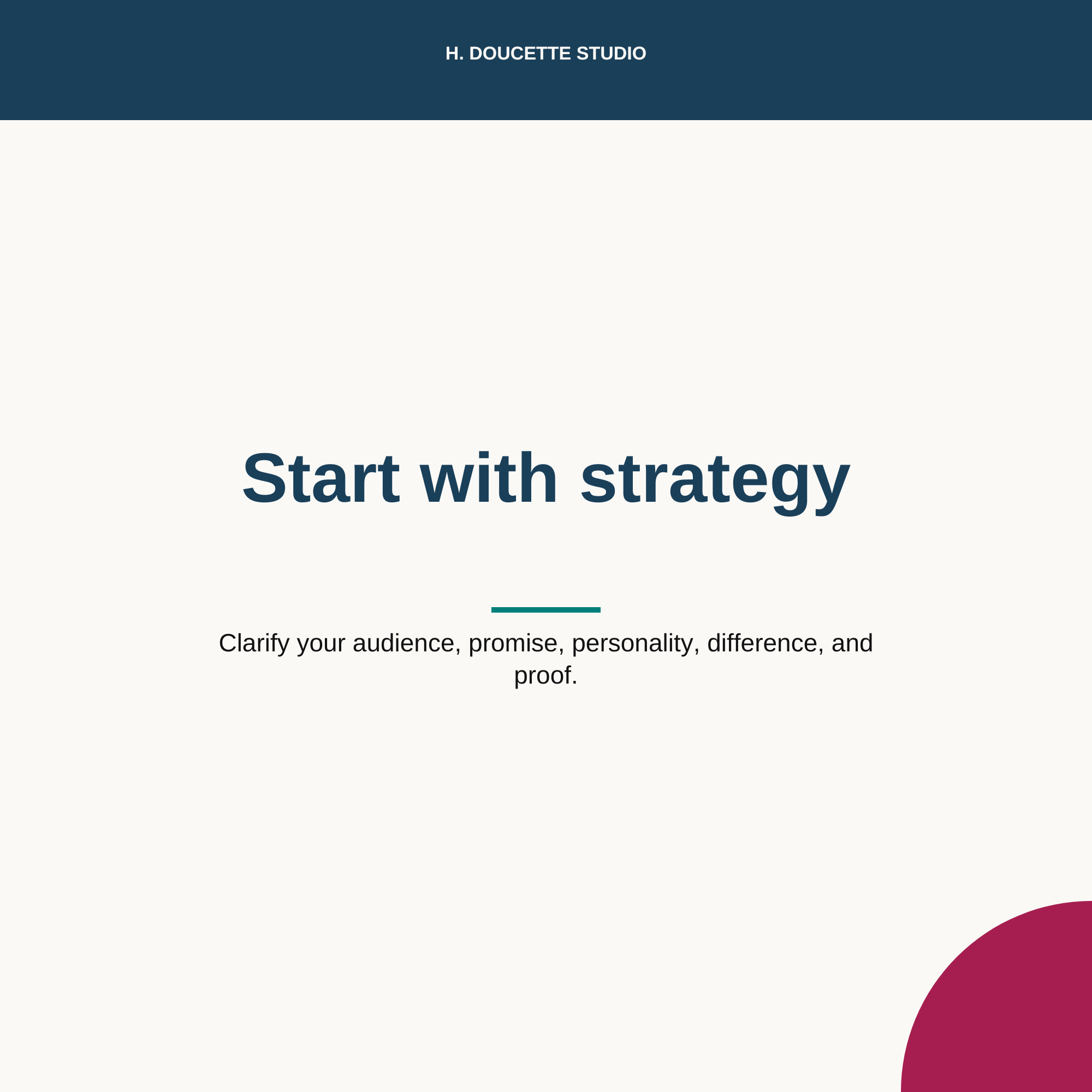 Start with strategy — clarify audience, promise, personality, difference, proof