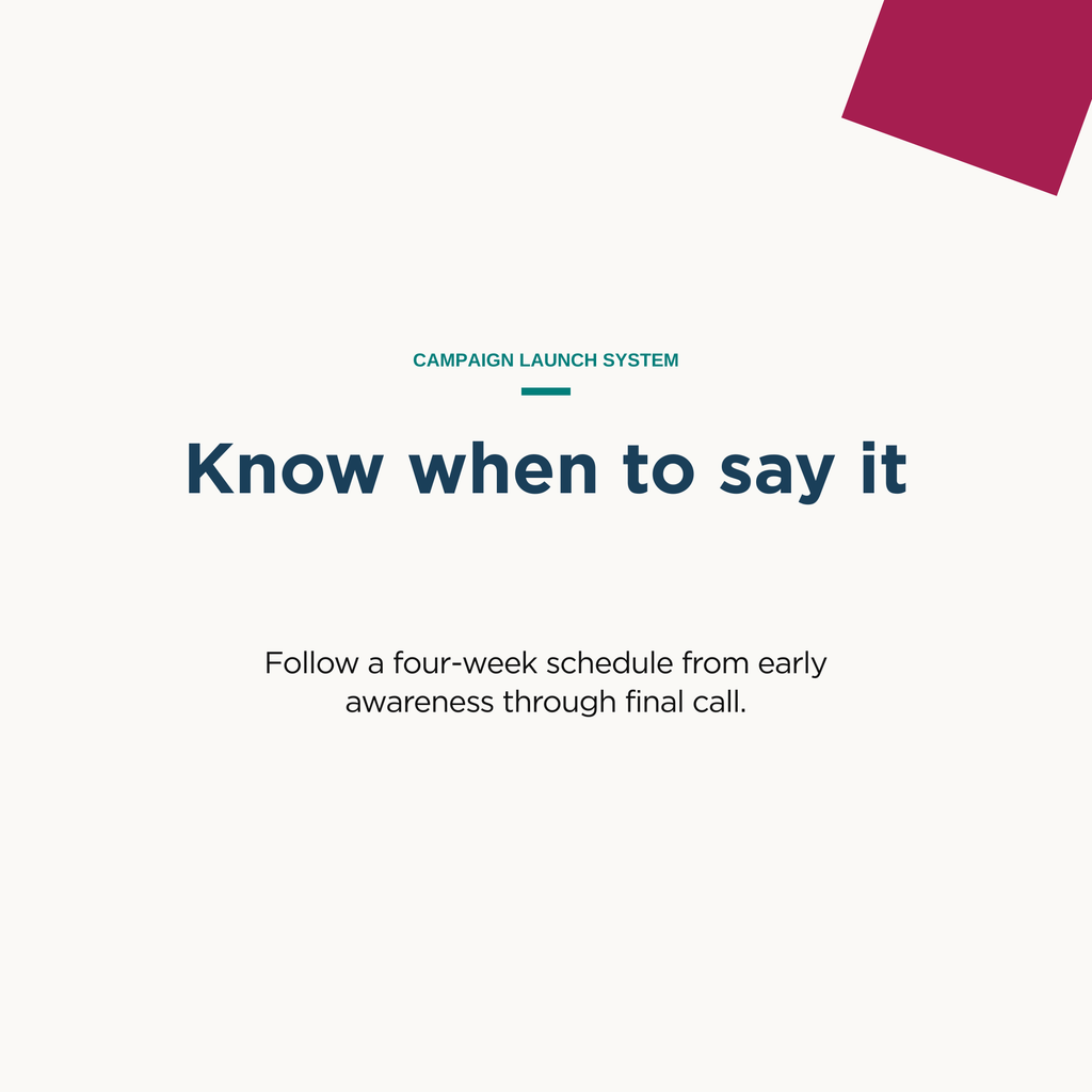 Know when to say it — four-week campaign schedule graphic