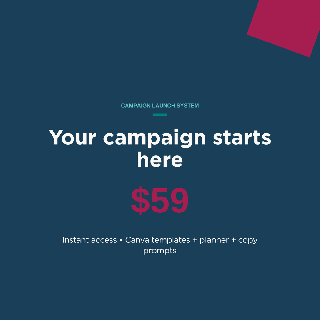 Your campaign starts here — $59 pricing and instant-access CTA graphic