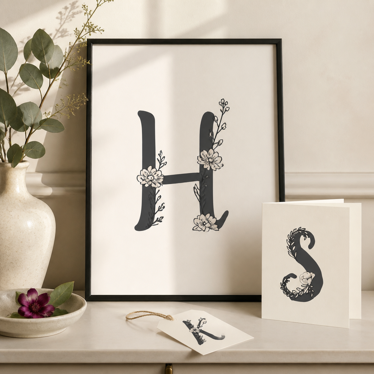 Botanical Monogram Alphabet hero image featuring hand-drawn floral letters