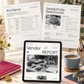 Free preview of the Handmade Vendor Report on a tablet with At a Glance and Baked Goods sample pages