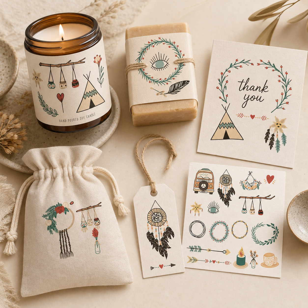 Modern Bohemian Clip Art Collection | Digital Clipart for Makers
