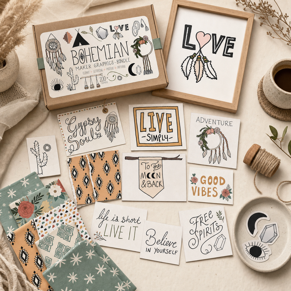 Modern Bohemian Maker Graphics Bundle | Digital Kit for Makers