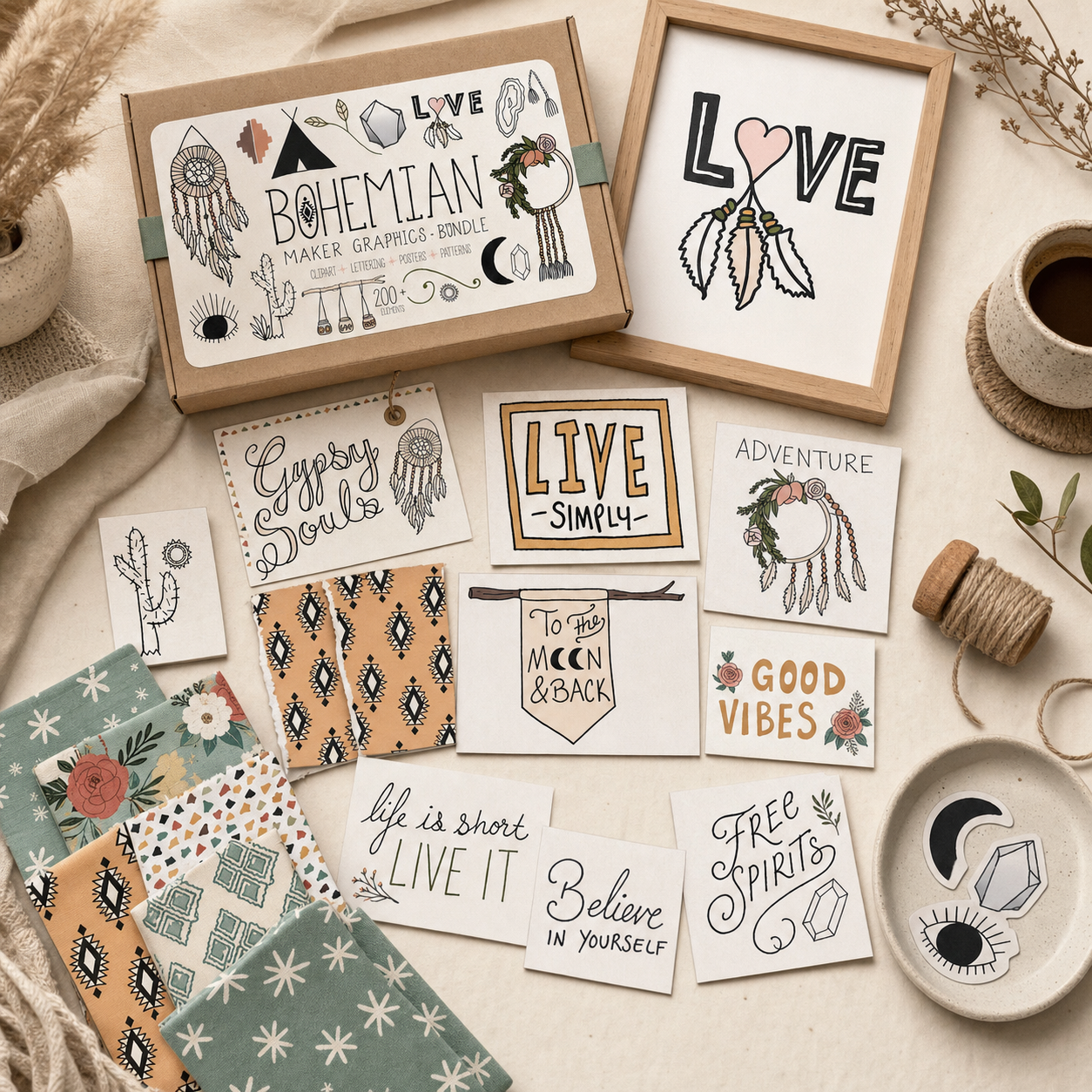 Modern Bohemian Maker Graphics Bundle | Digital Kit for Makers