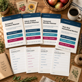 Seasonal Product Bundle printable planners arranged with produce, flowers, preserves, and planning tools.