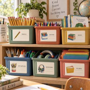 Back-to-School Classroom Clipart & Editable Labels: School Supplies, Name Tags, Digital Papers