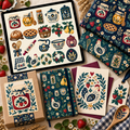 Folk Cottage Kitchen & Pantry Clipart & Seamless Pattern Bundle - 40 Transparent PNGs + 6 Digital Papers