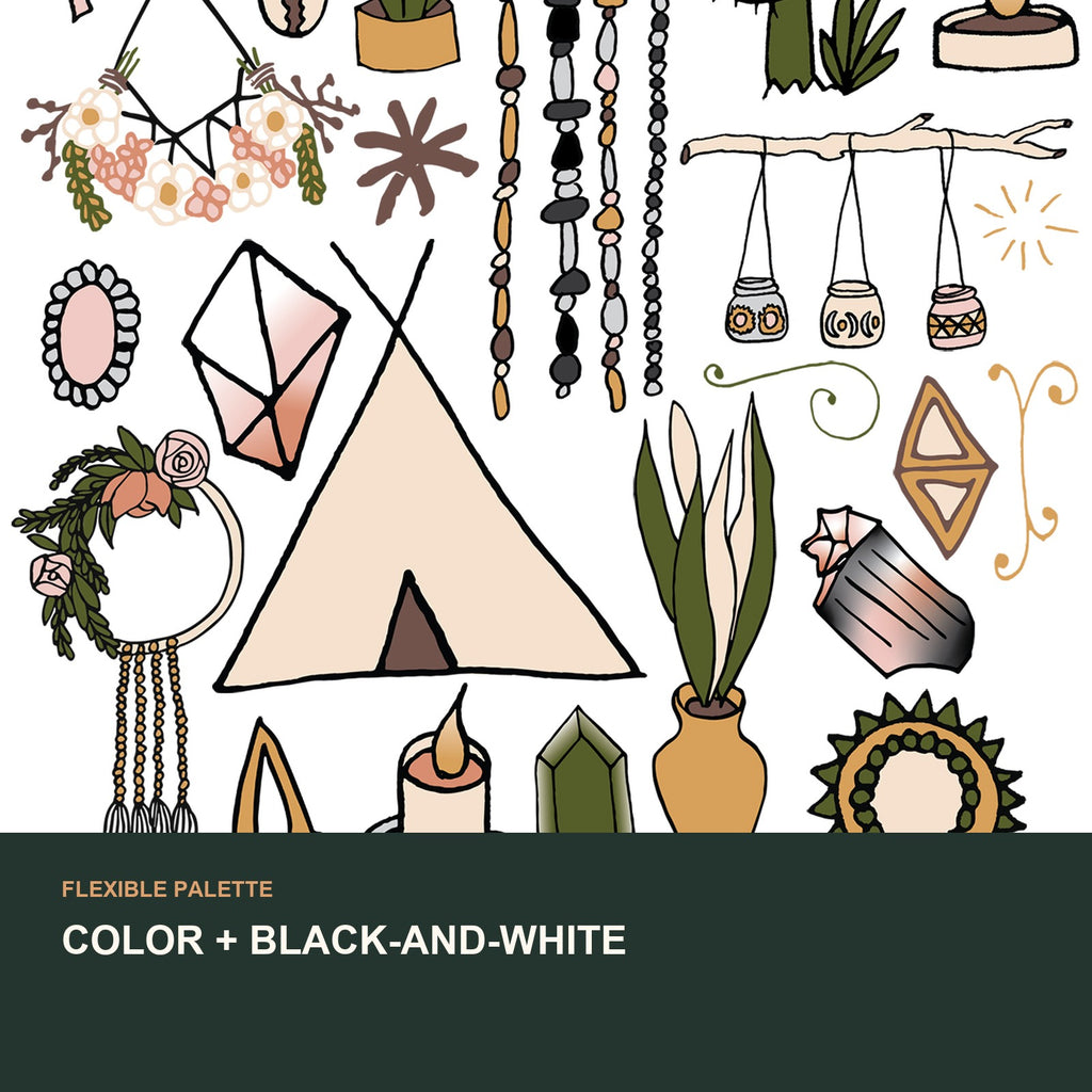 Modern Bohemian Clip Art Collection | Digital Clipart for Makers