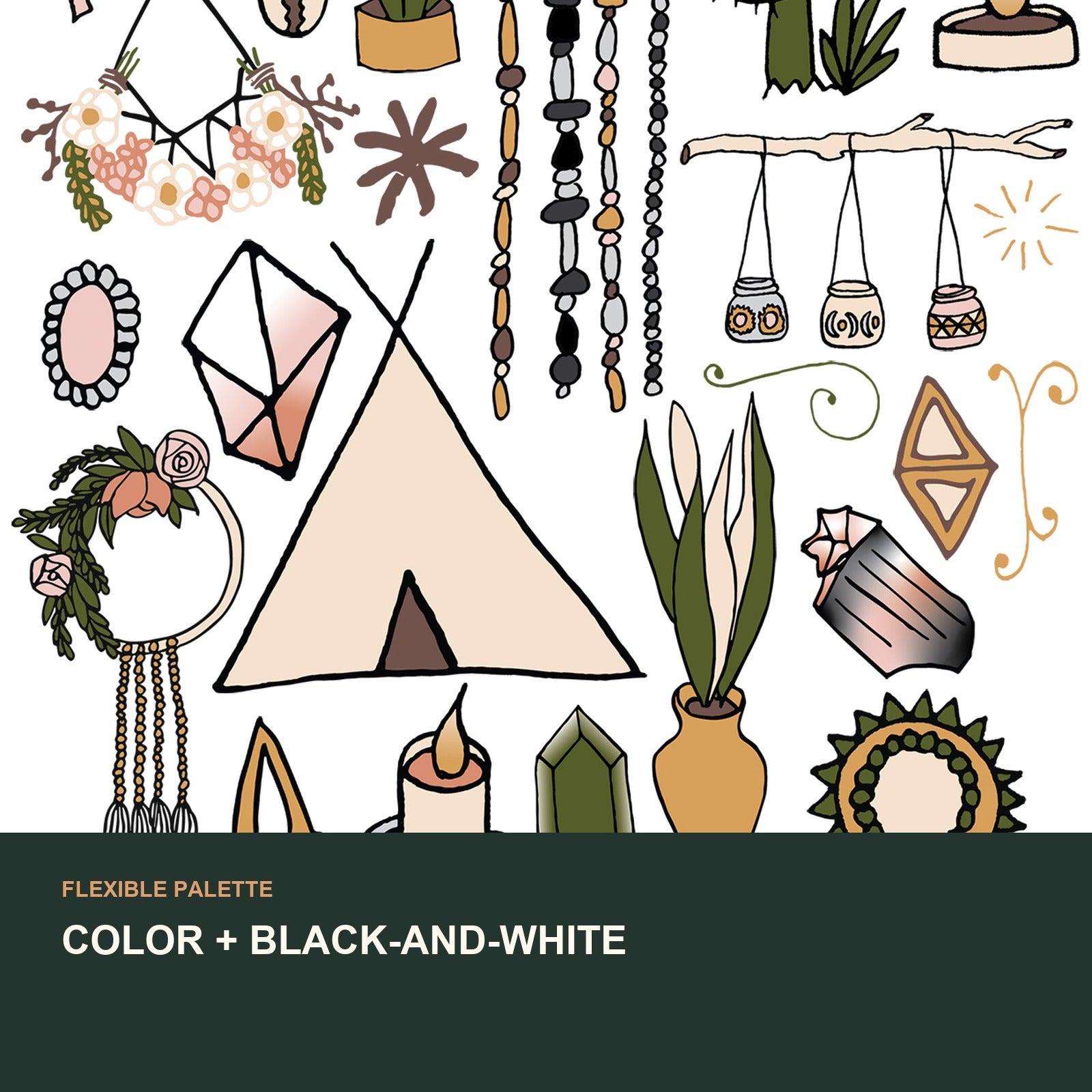 Modern Bohemian Clip Art Collection | Digital Clipart for Makers