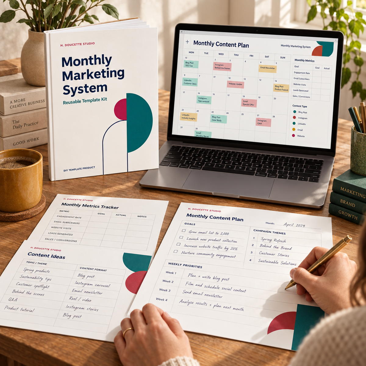 Monthly Marketing System: Content Planner & Reusable Canva Template Kit