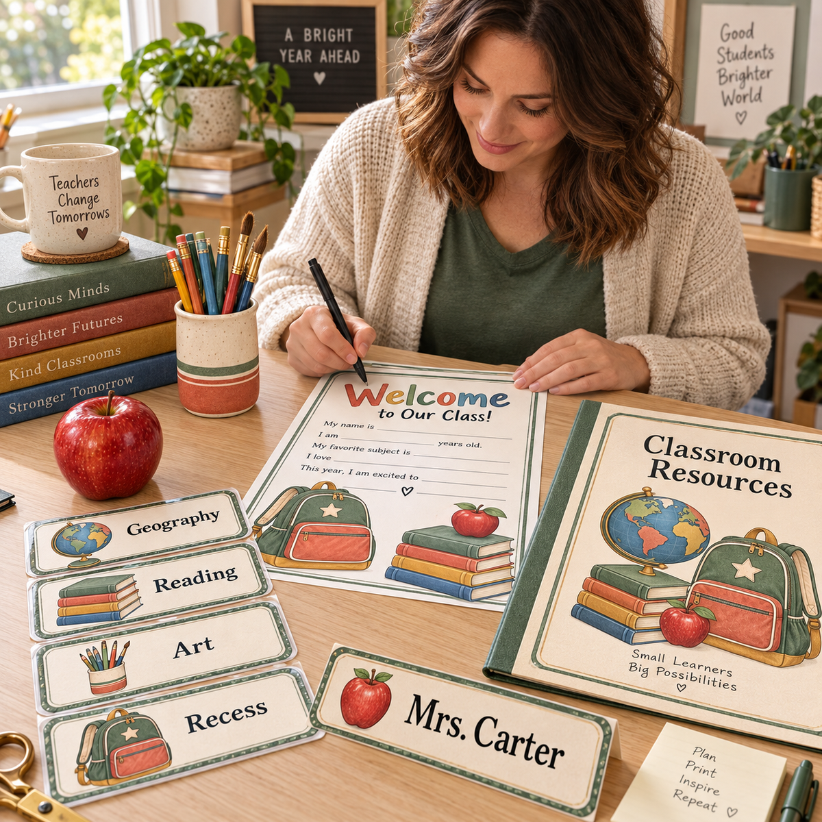 Back-to-School Classroom Clipart & Editable Labels: School Supplies, Name Tags, Digital Papers