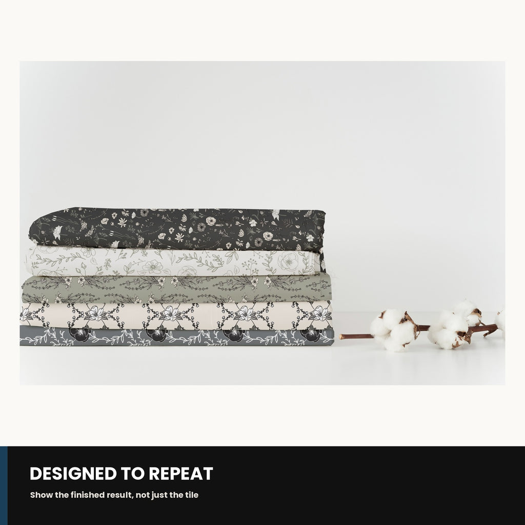 Botanical pattern shown applied to fabric as a real-world application example