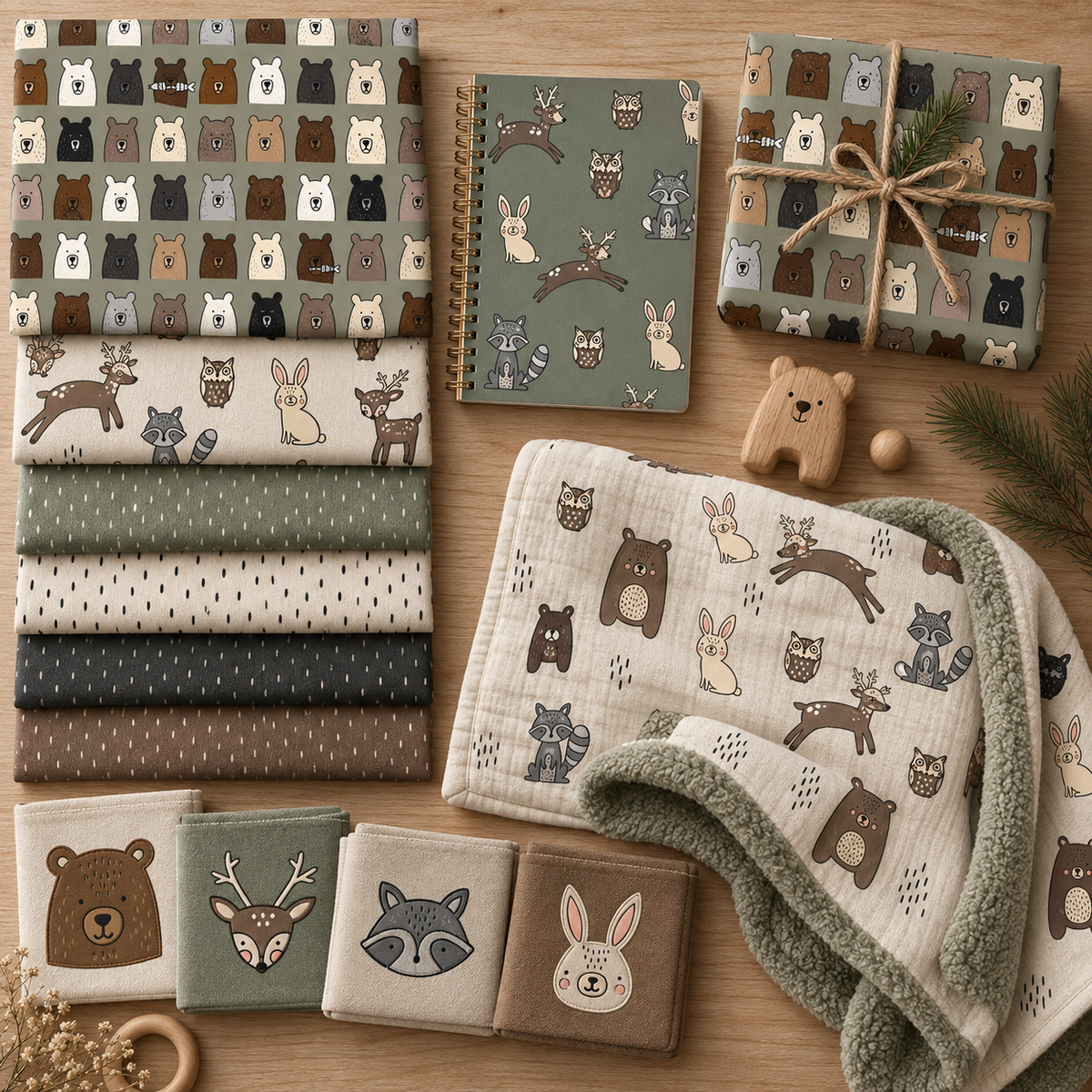 Woodland Patterns & Bear Faces