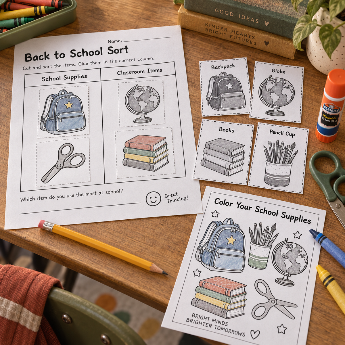 Back-to-School Classroom Clipart & Editable Labels: School Supplies, Name Tags, Digital Papers