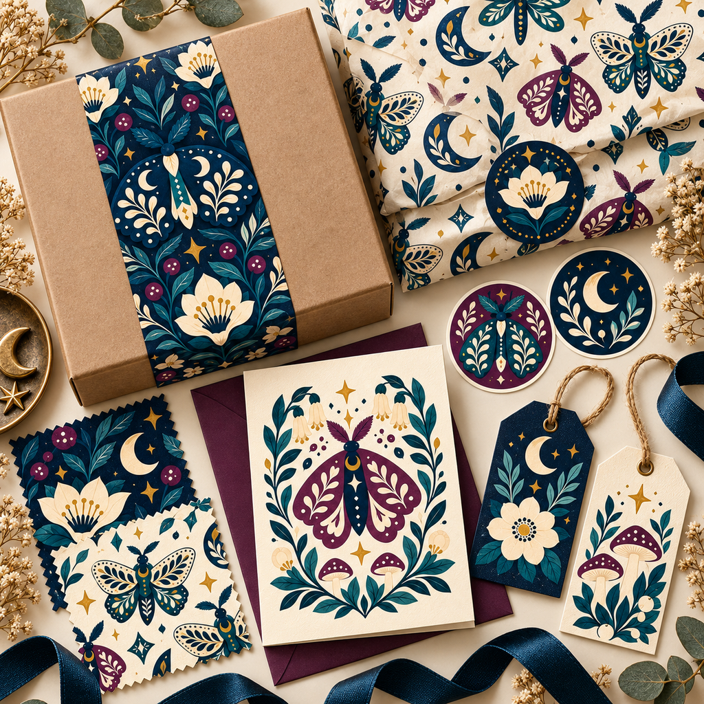 Moonlit Moth Garden Clipart & Seamless Pattern Bundle - 40 Transparent PNGs + 6 Digital Papers