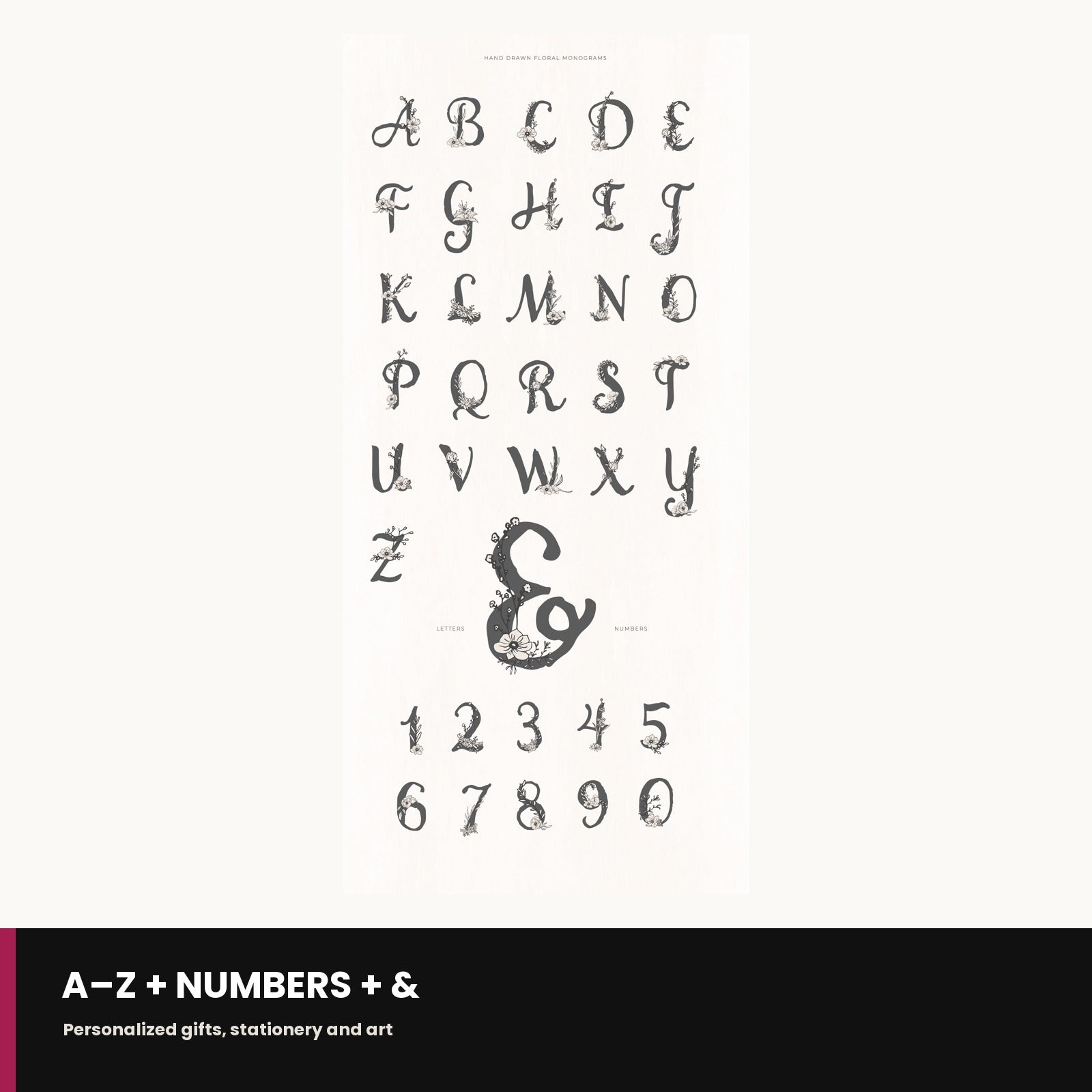 Sample of the hand-drawn floral monogram alphabet letters included in the bundle