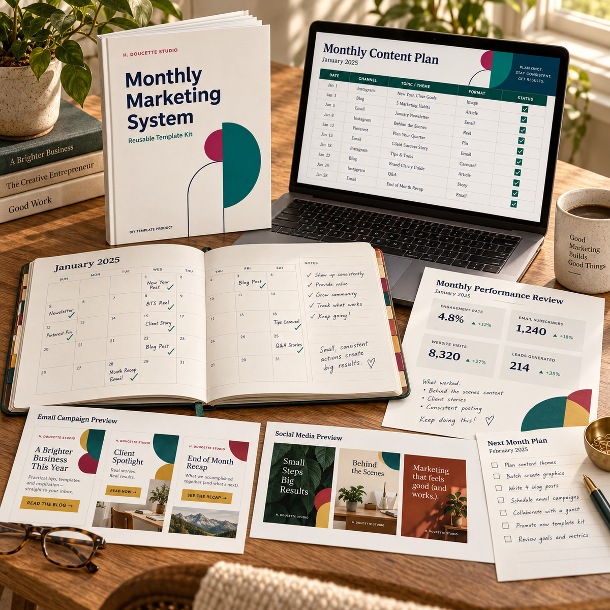 Monthly Marketing System: Content Planner & Reusable Canva Template Kit