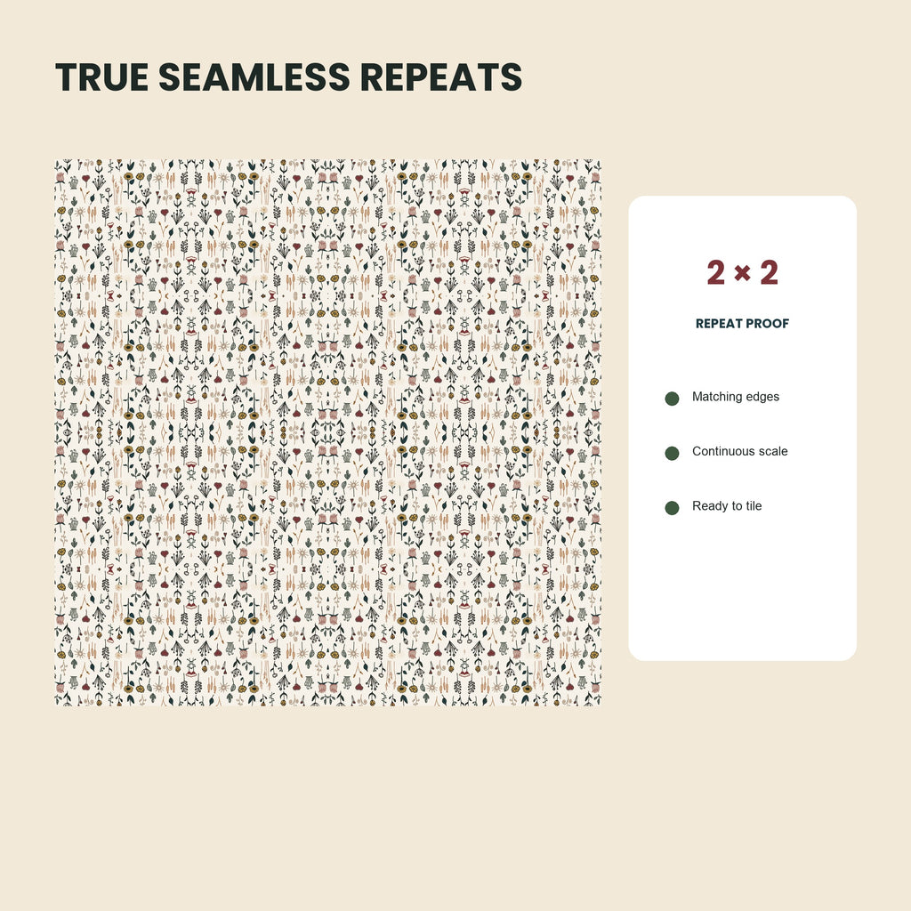 Wildflower pattern shown as a continuous two-by-two seamless repeat.