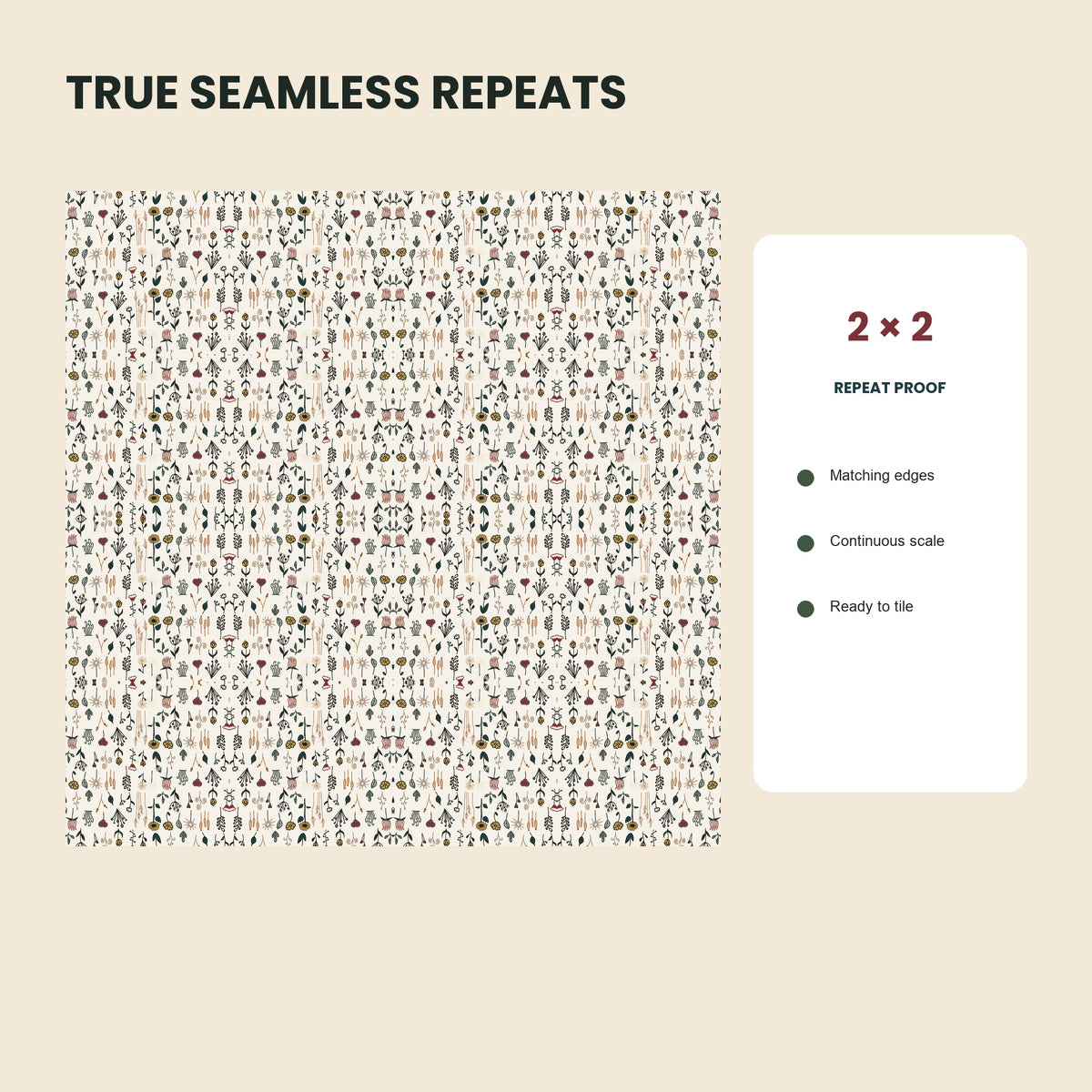 Wildflower pattern shown as a continuous two-by-two seamless repeat.