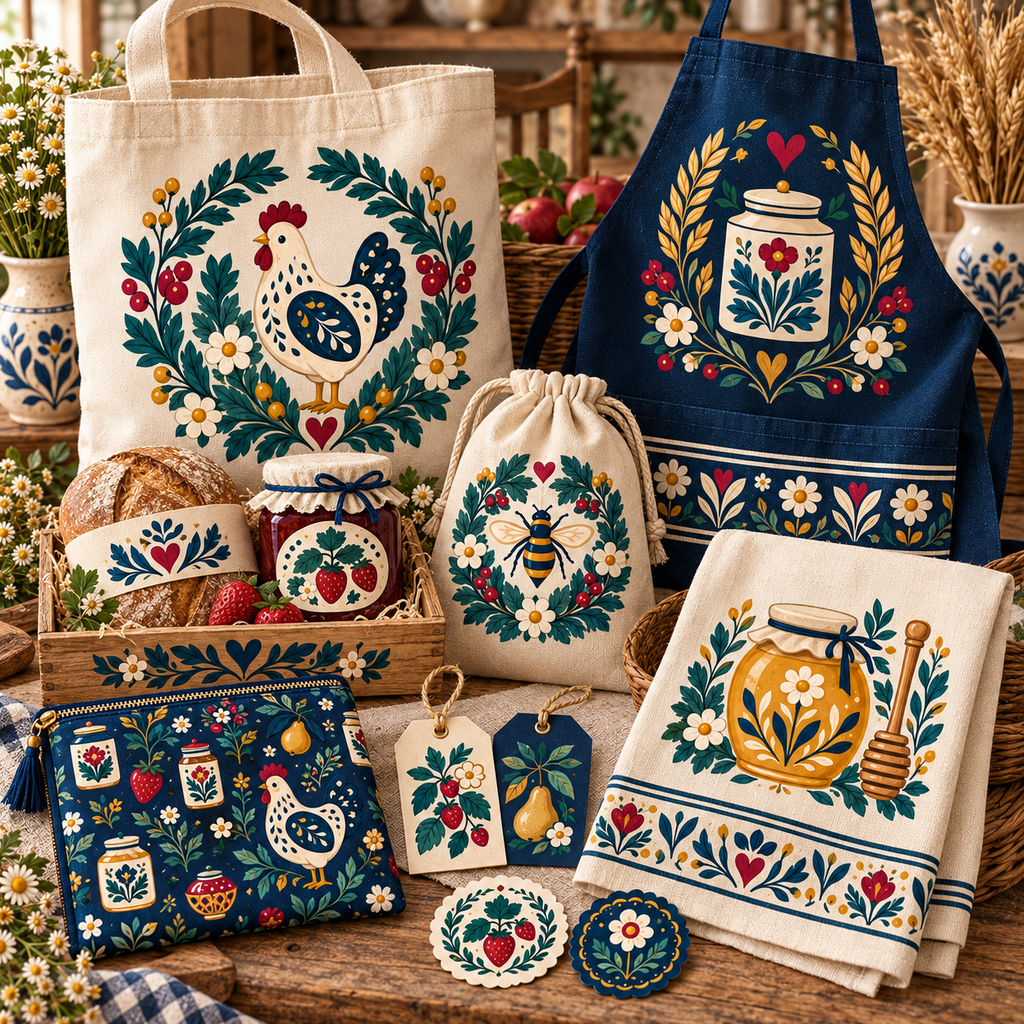 Folk Cottage Kitchen & Pantry Clipart & Seamless Pattern Bundle - 40 Transparent PNGs + 6 Digital Papers