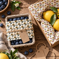 Photorealistic farmstand packaging using actual Country Collection patterns.