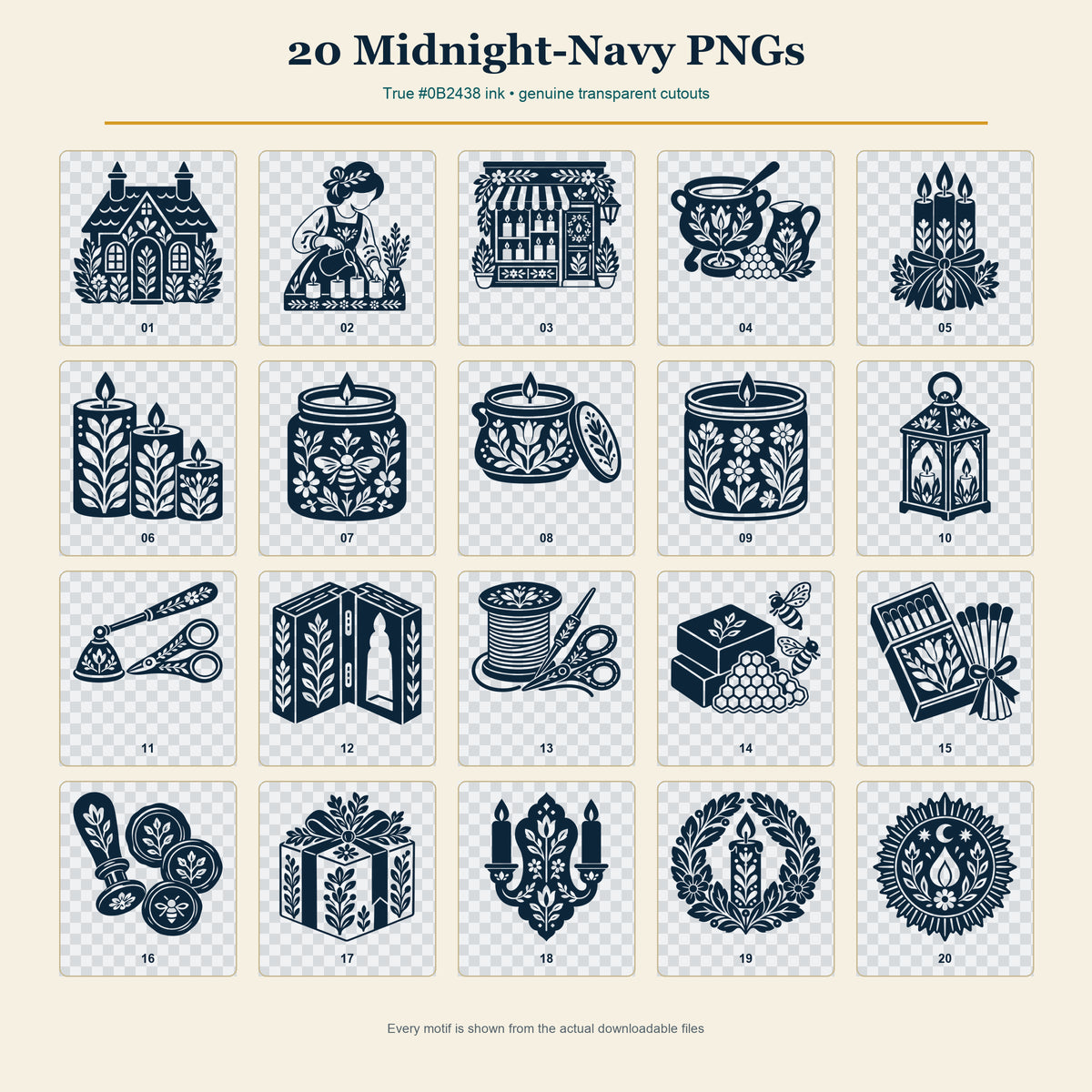 Folk Candle Maker's Cottage & Village Chandlery Clipart & Seamless Pattern Bundle - 40 Transparent PNGs + 6 Digital Papers
