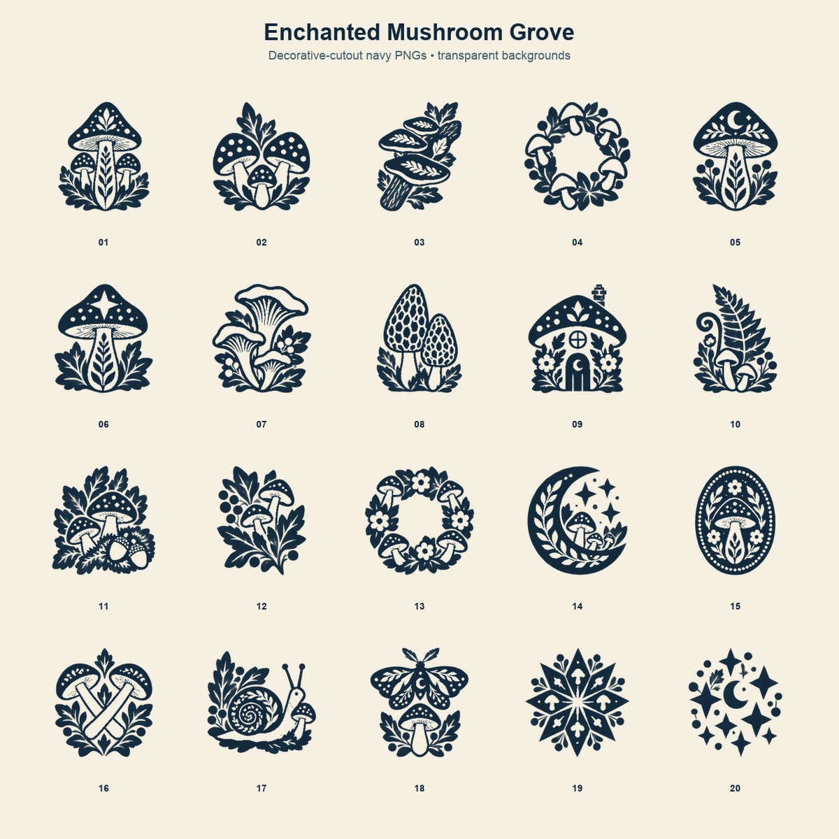 Enchanted Mushroom Grove Clipart & Seamless Pattern Bundle - 40 Transparent PNGs + 6 Digital Papers