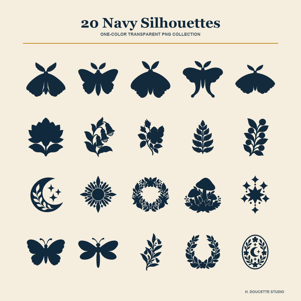 Moonlit Moth Garden Clipart & Seamless Pattern Bundle - 40 Transparent PNGs + 6 Digital Papers