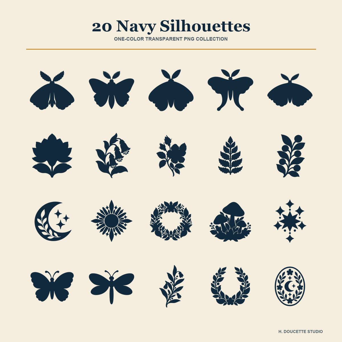 Moonlit Moth Garden Clipart & Seamless Pattern Bundle - 40 Transparent PNGs + 6 Digital Papers