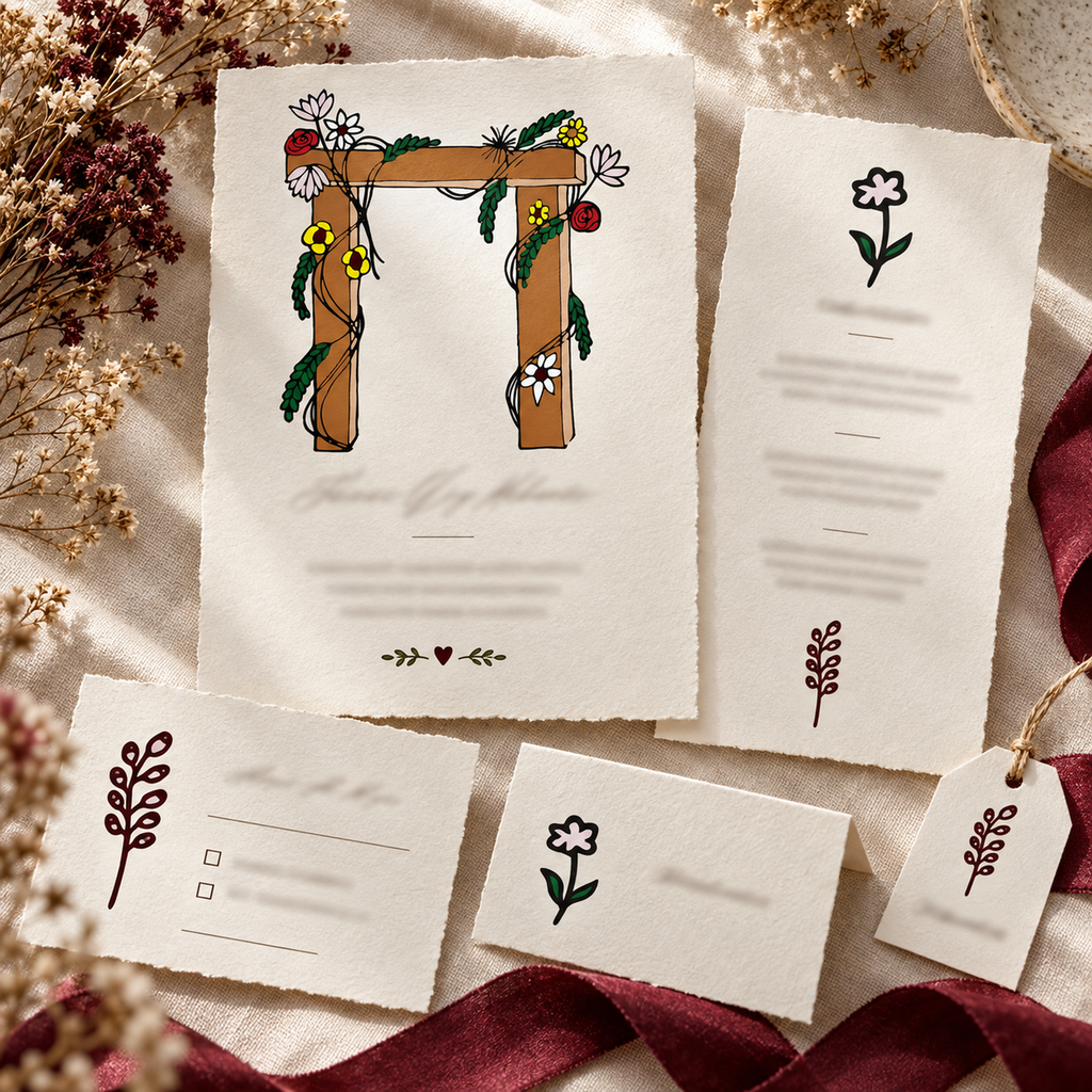 Photorealistic wedding stationery using actual floral and botanical artwork.
