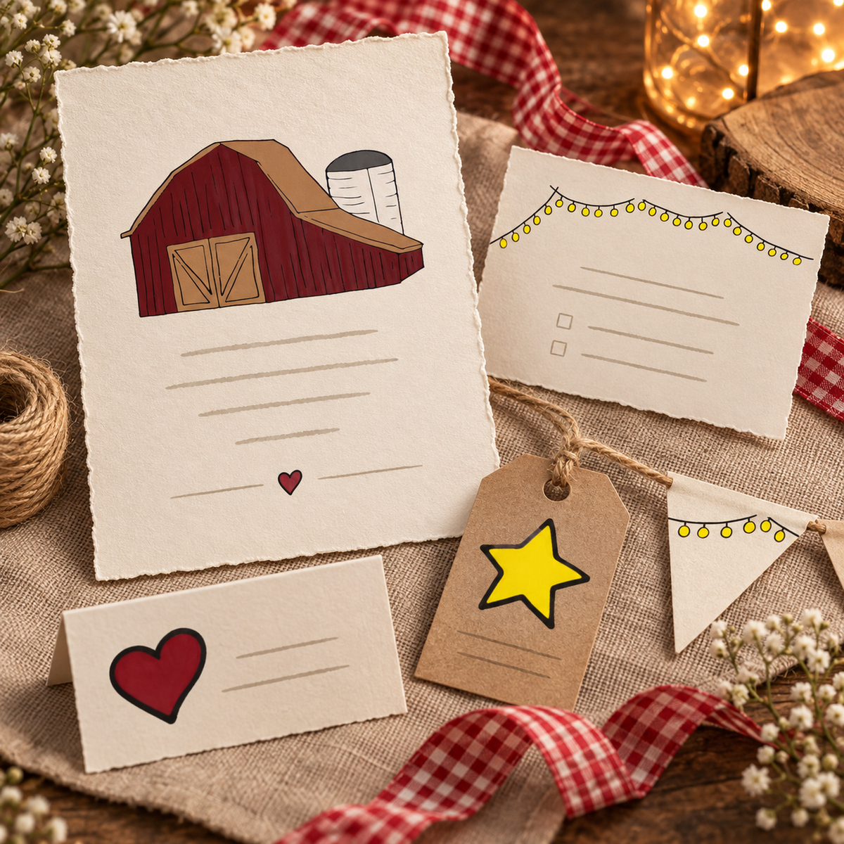 Photorealistic country party stationery using the actual artwork.