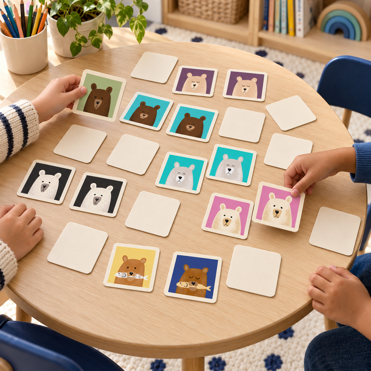 Students playing the Gentle Bears printable memory matching game