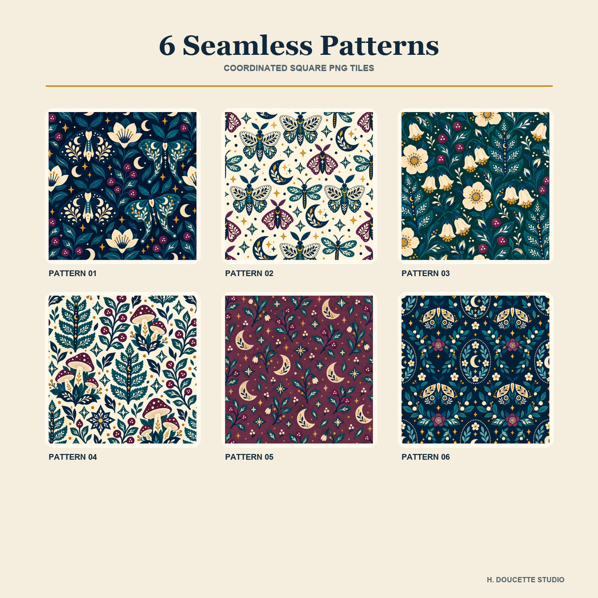 Moonlit Moth Garden Clipart & Seamless Pattern Bundle - 40 Transparent PNGs + 6 Digital Papers