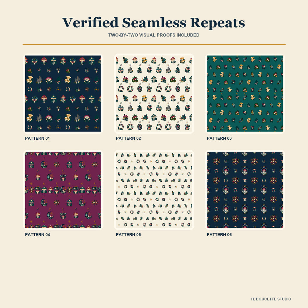 Enchanted Mushroom Grove Clipart & Seamless Pattern Bundle - 40 Transparent PNGs + 6 Digital Papers