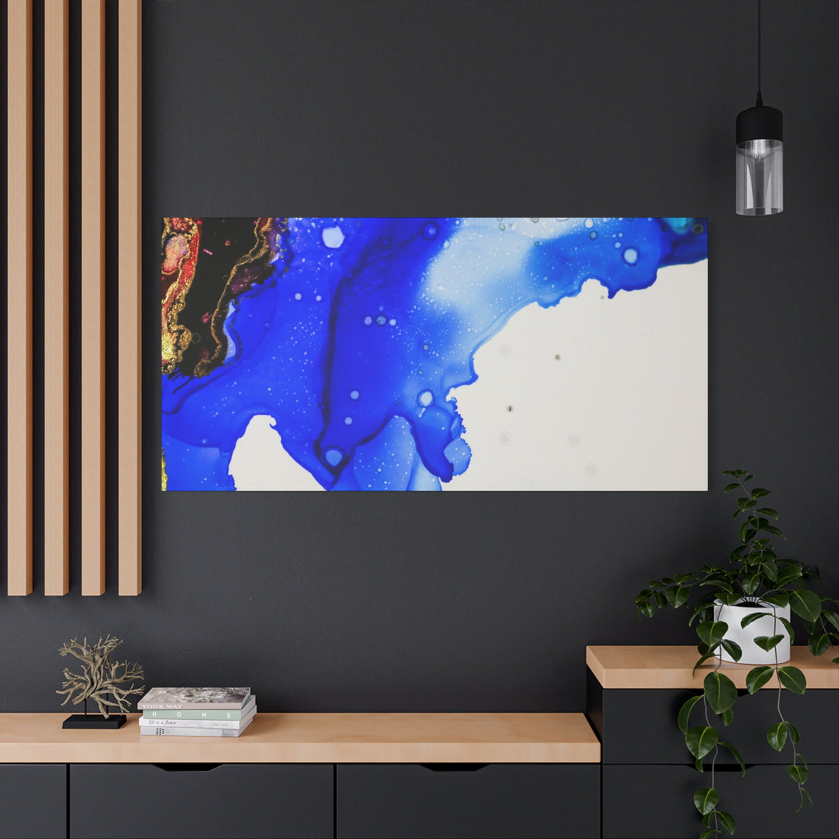 Abstract Blue Ink Art Canvas Print — Oceanic Fluid Painting