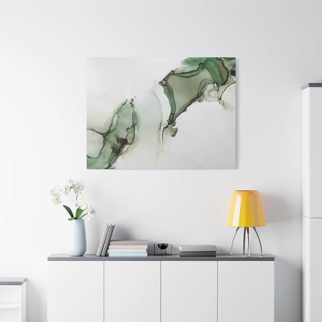 Green Ink Abstract Matte Canvas Print — Stretched 1.25" Wall Art