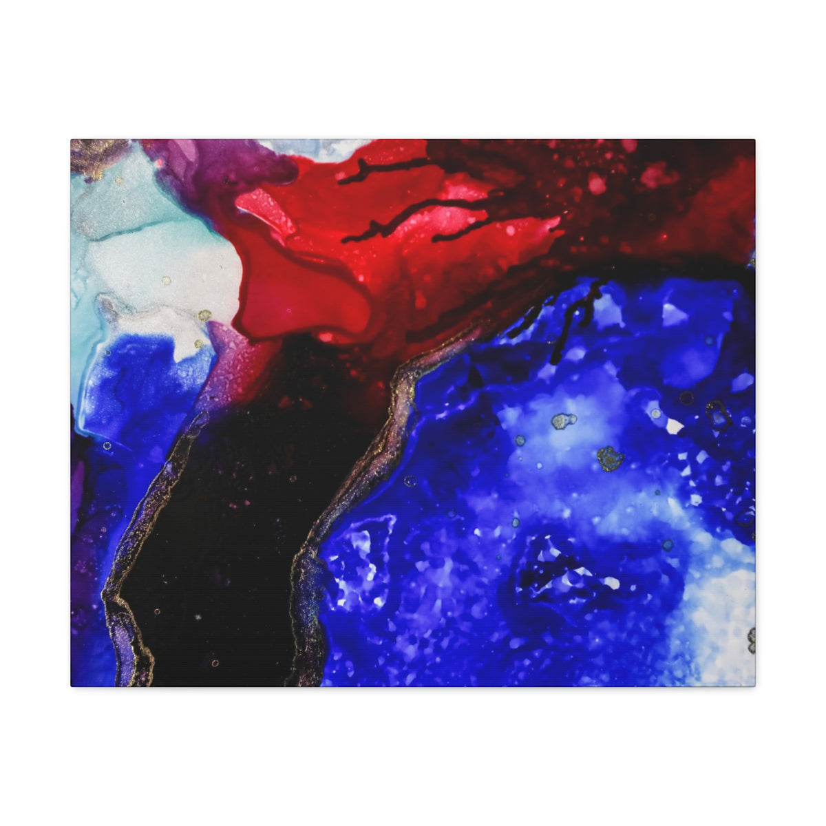 Abstract Geode Resin Art Canvas – Blue & Red Fluid Wall Art (Matte Stretched)