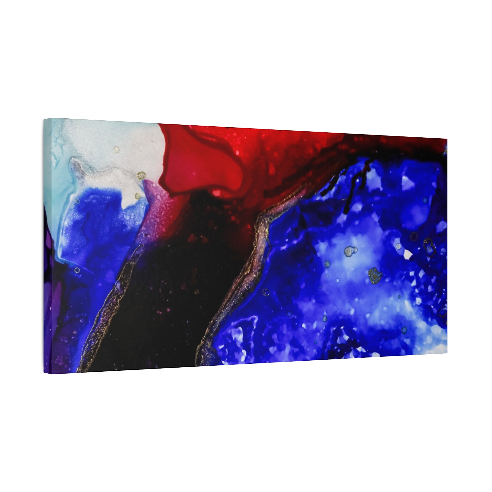 Abstract Geode Resin Art Canvas – Blue & Red Fluid Wall Art (Matte Stretched)