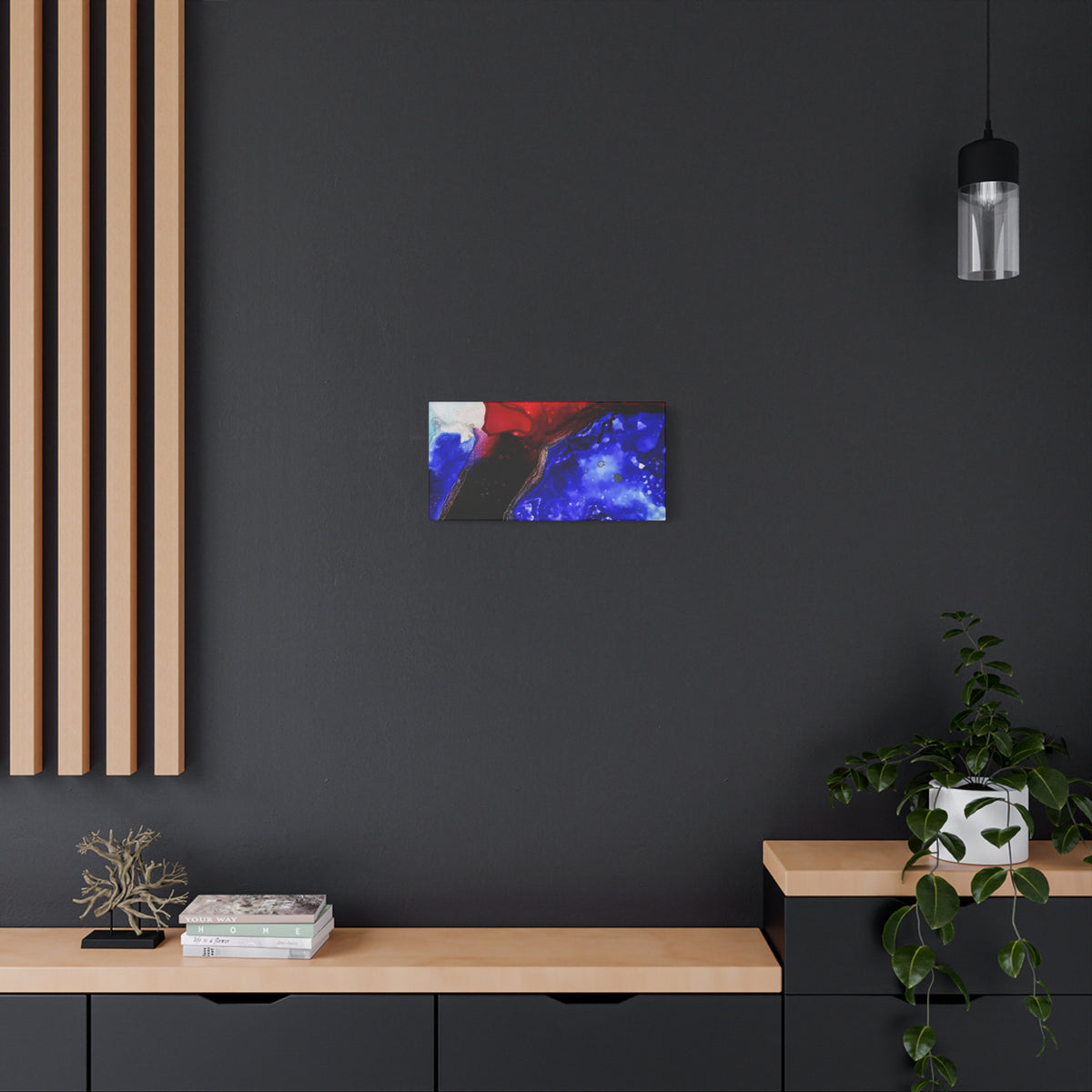 Abstract Geode Resin Art Canvas – Blue & Red Fluid Wall Art (Matte Stretched)