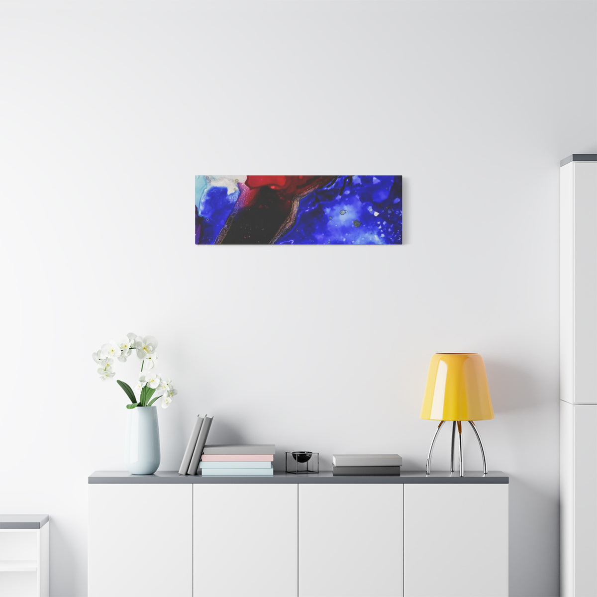 Abstract Geode Resin Art Canvas – Blue & Red Fluid Wall Art (Matte Stretched)