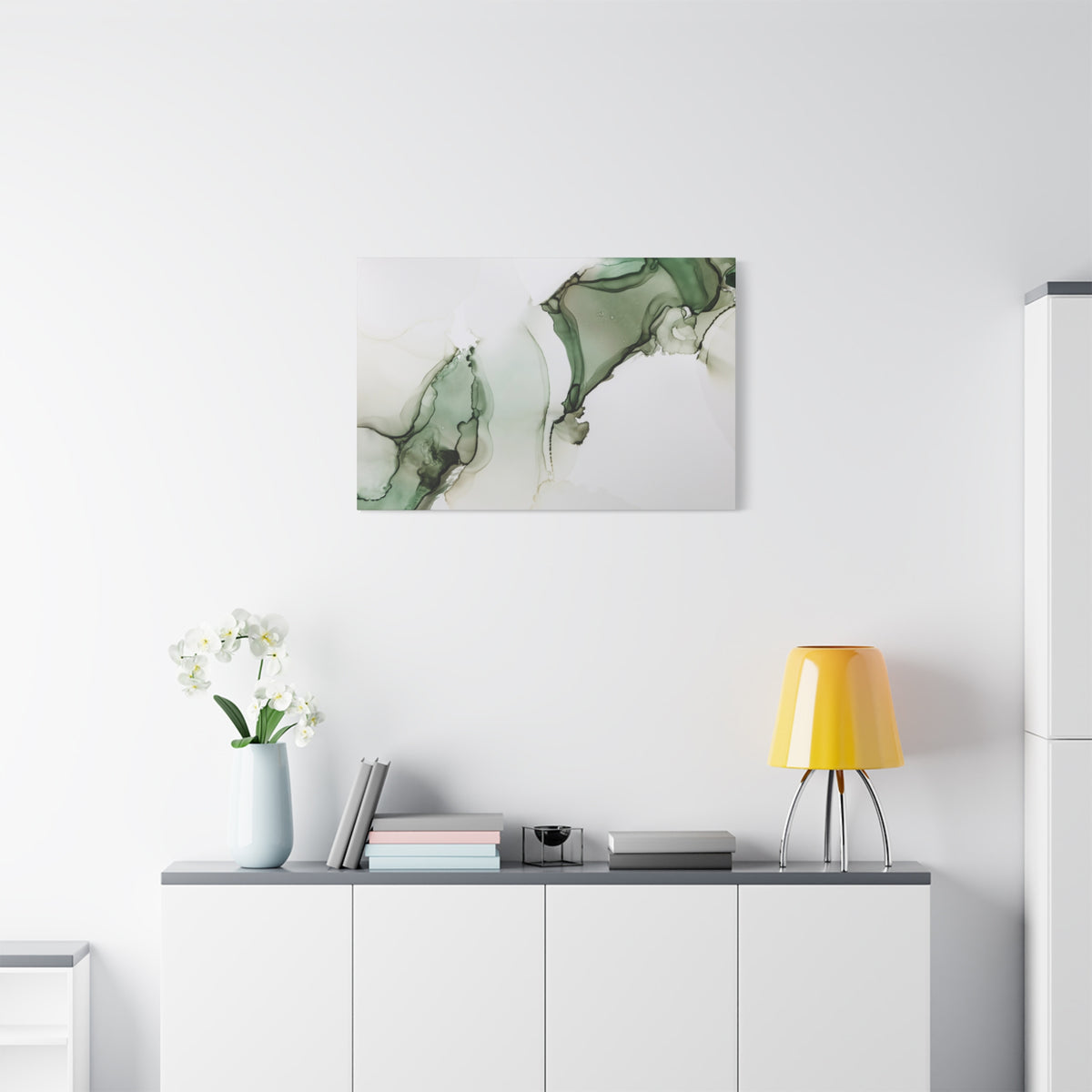 Green Ink Abstract Matte Canvas Print — Stretched 1.25" Wall Art