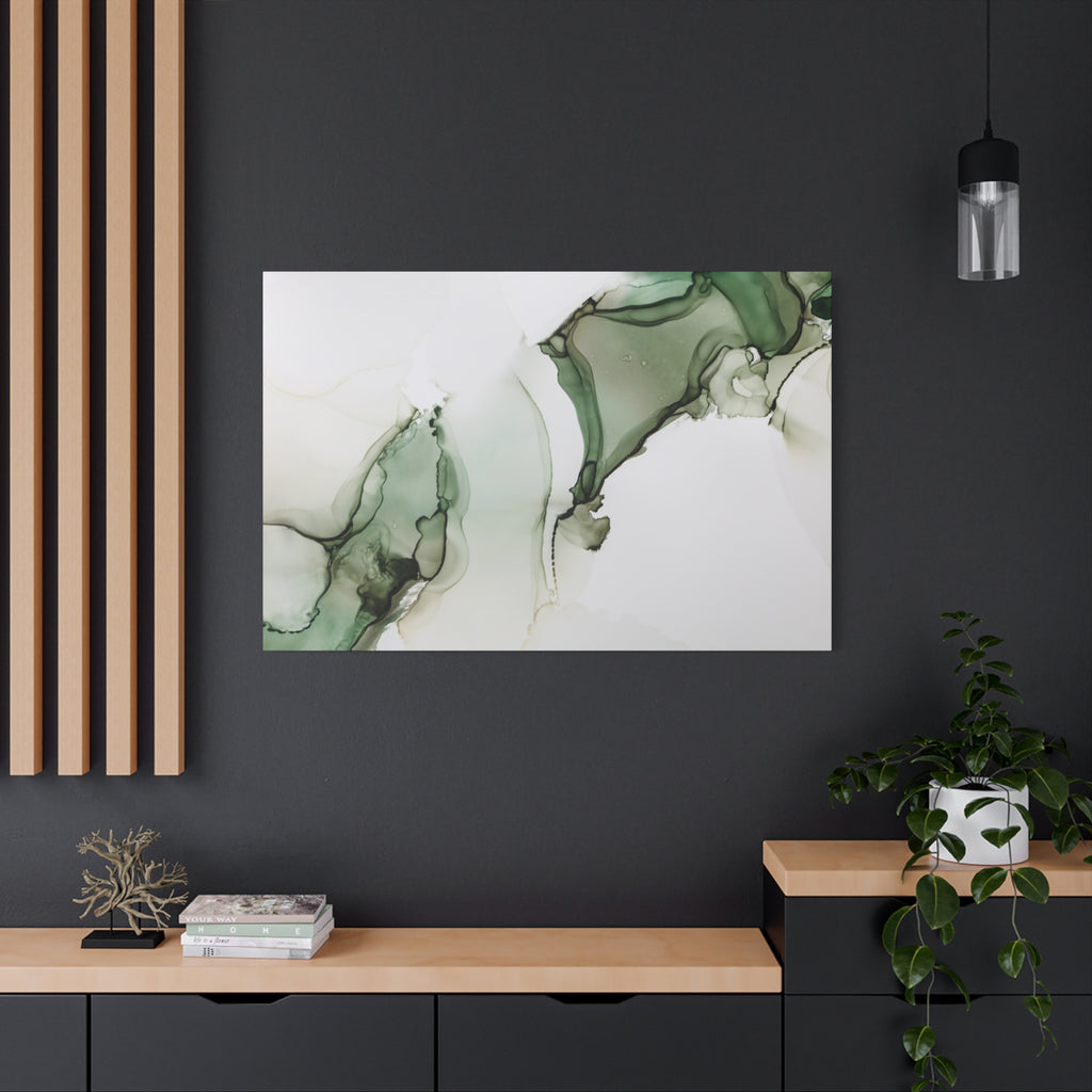 Green Ink Abstract Matte Canvas Print — Stretched 1.25" Wall Art