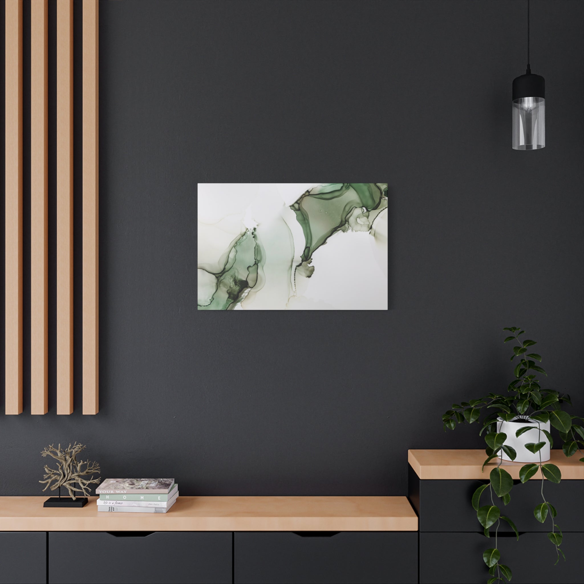 Green Ink Abstract Matte Canvas Print — Stretched 1.25" Wall Art