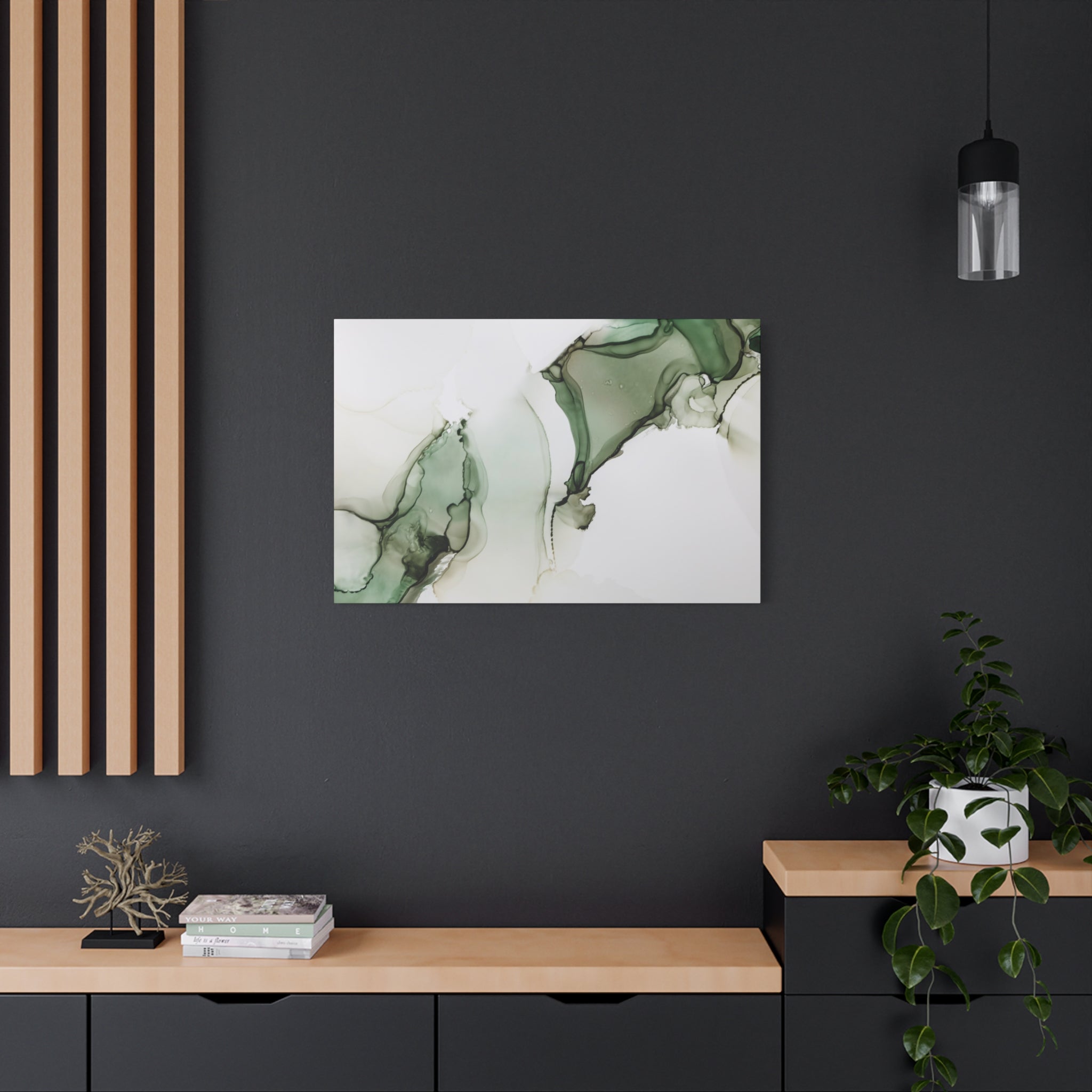 Green Ink Abstract Matte Canvas Print — Stretched 1.25" Wall Art