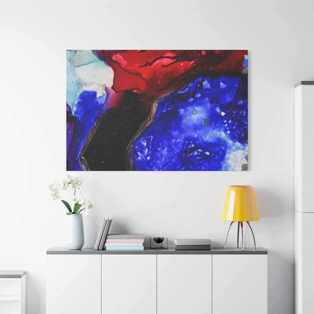 Abstract Geode Resin Art Canvas – Blue & Red Fluid Wall Art (Matte Stretched)