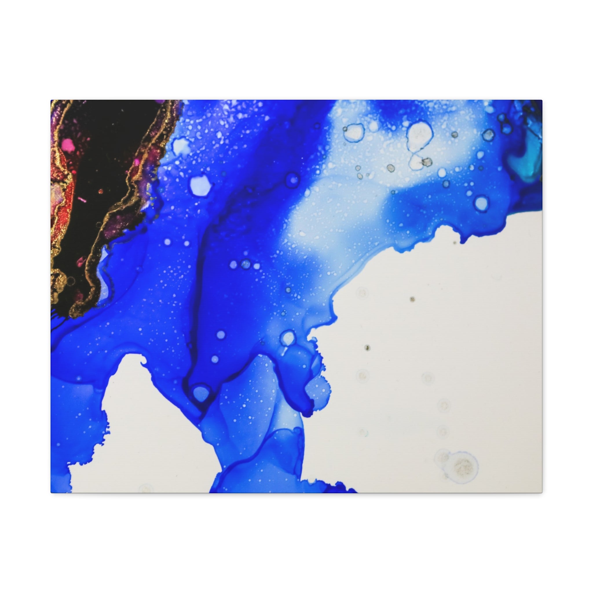 Abstract Blue Ink Art Canvas Print — Oceanic Fluid Painting