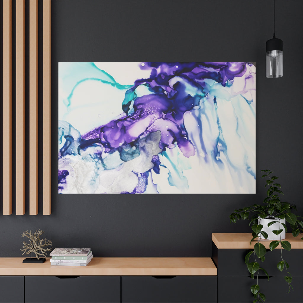Abstract Purple Teal Ink Flow Matte Canvas Art (Stretched)