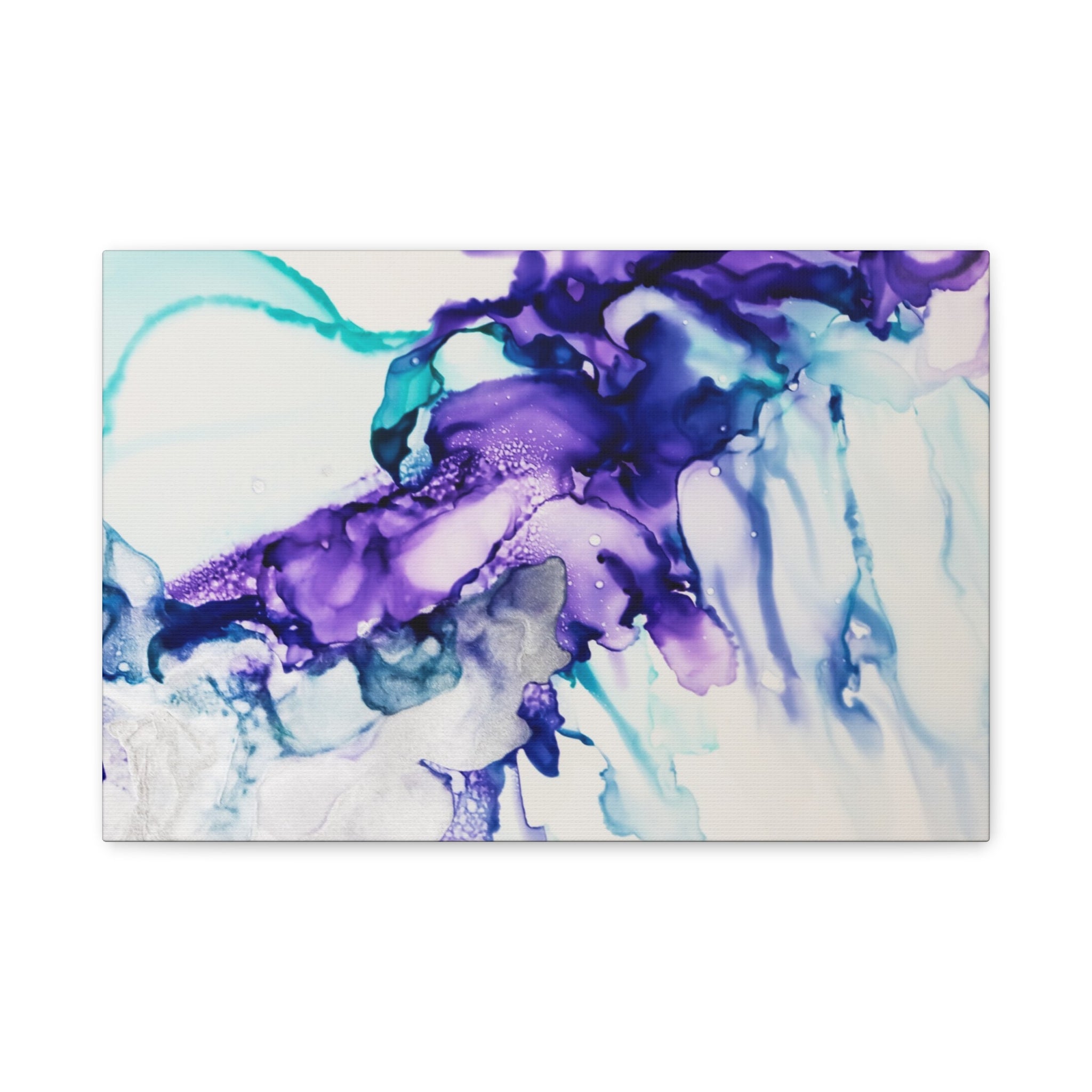 Abstract Purple Teal Ink Flow Matte Canvas Art (Stretched)
