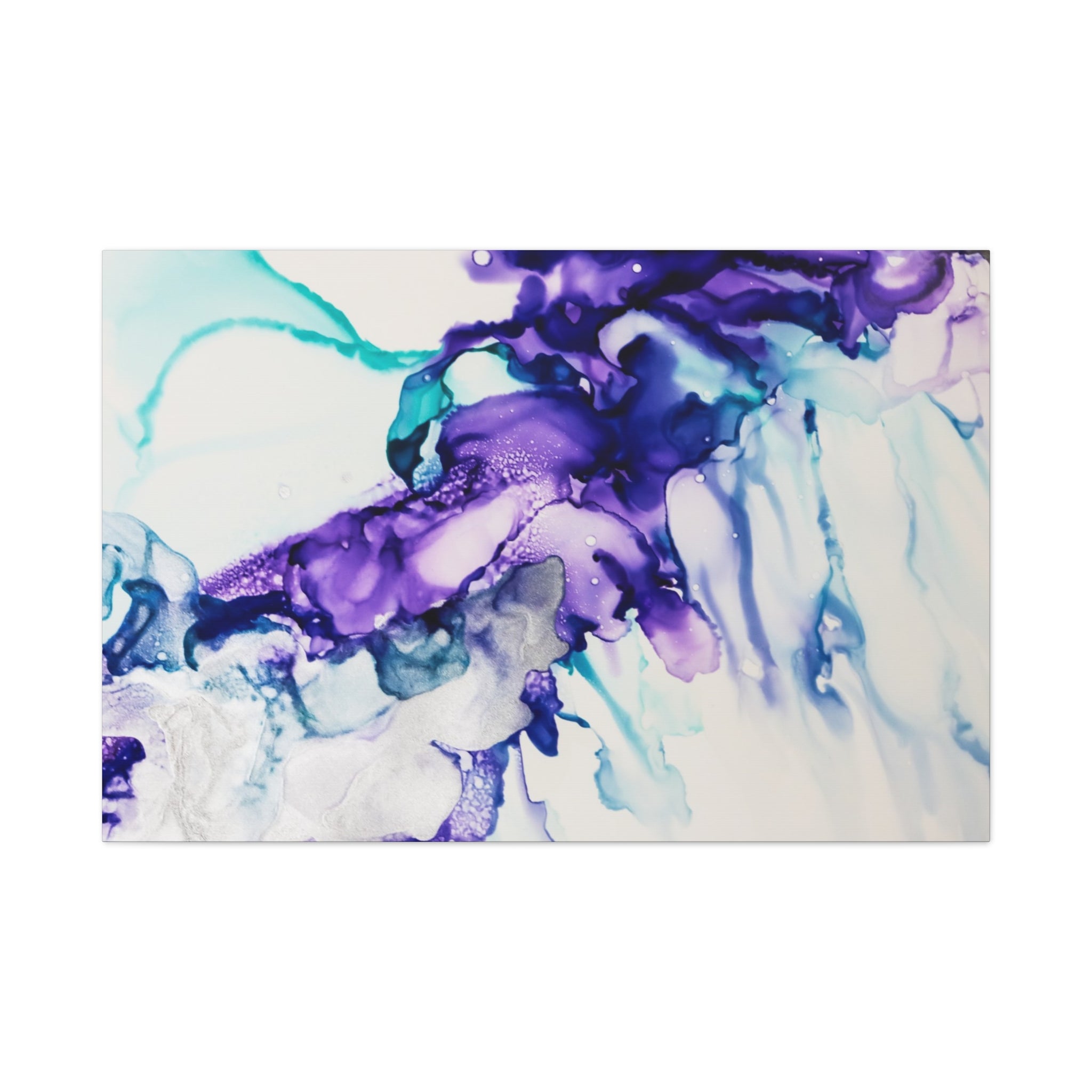 Abstract Purple Teal Ink Flow Matte Canvas Art (Stretched)
