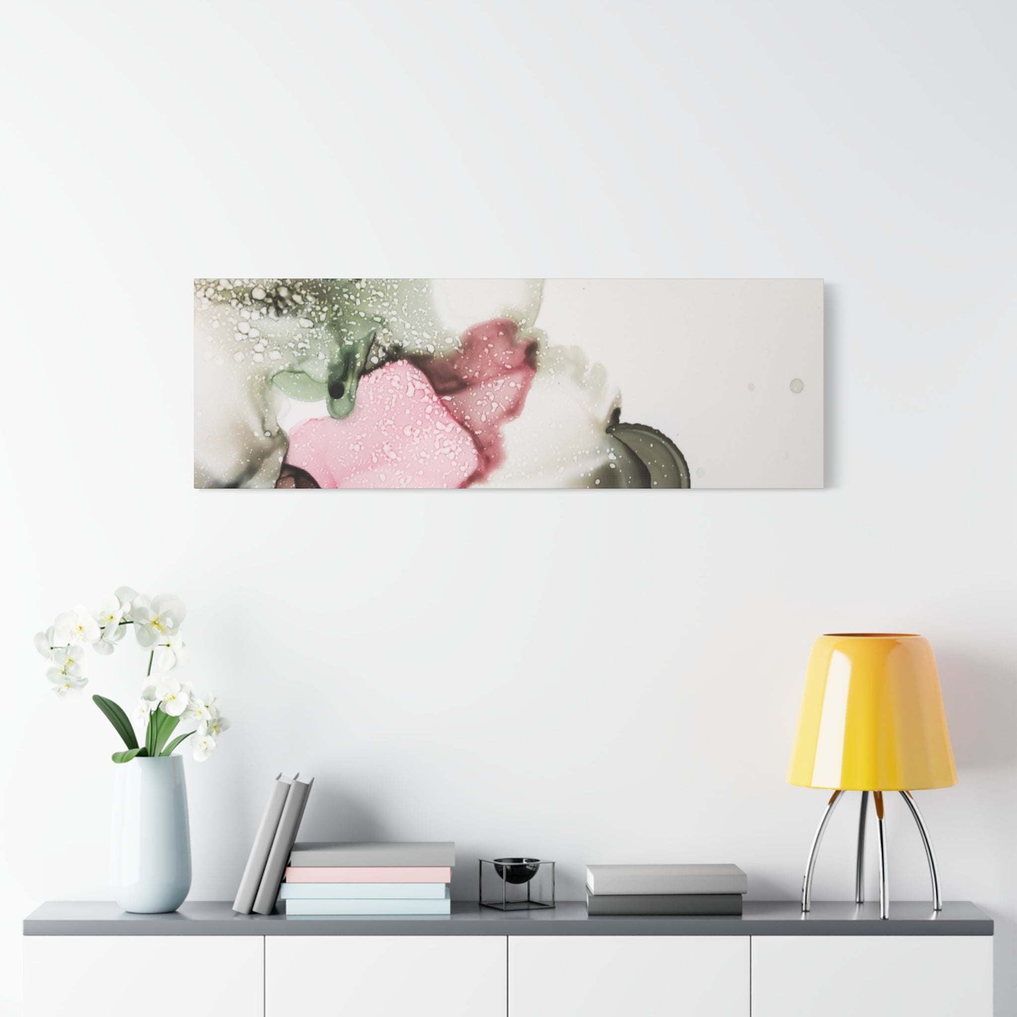 Abstract Pink & Sage Alcohol Ink Canvas Print — Modern Wall Art